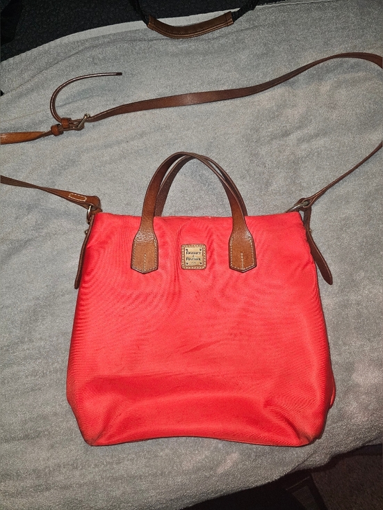 Dooney & Bourke Handbags - Dooney & Bourke Red Nylon Crossbody with Brown Leather Trim